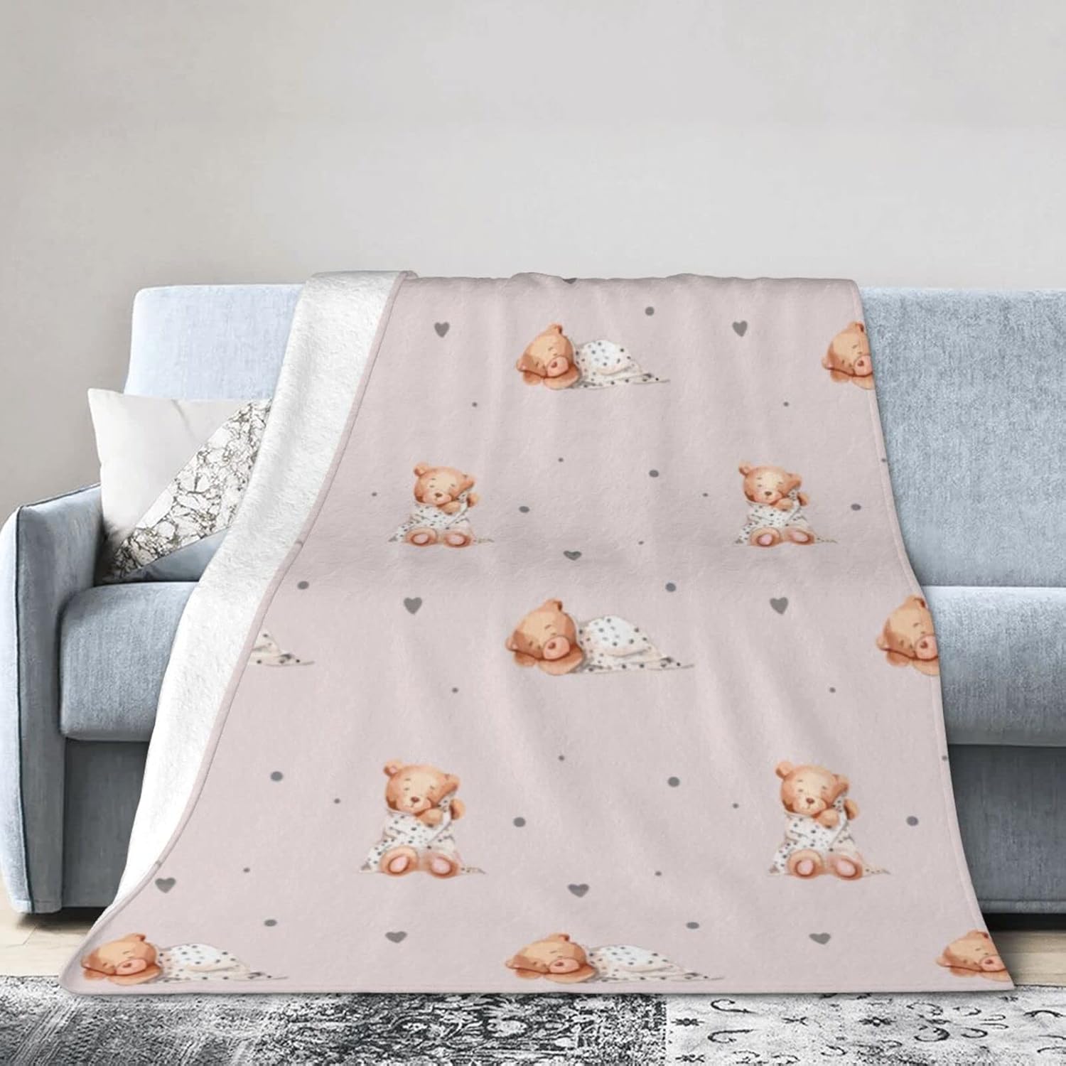 Perinsto Cute Bears Throw Blanket Ultra Soft Warm All Season Decorative Fleece Blankets for Bed Chair Car Sofa Couch Bedroom 50"X40" - Image 9