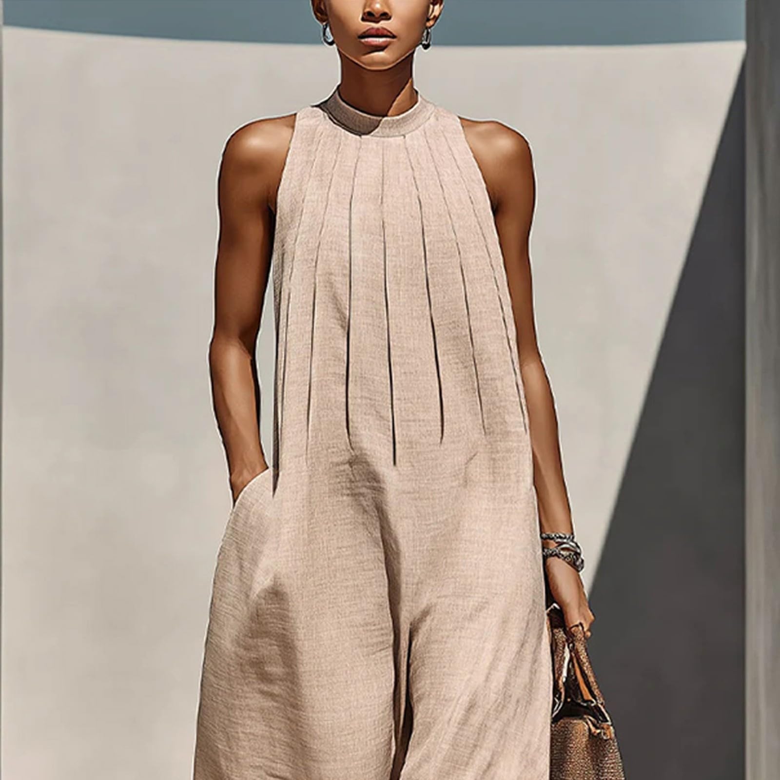 Generisch Jumpsuit Damen Sommer Lang Weites Bein Overall Festlich Elegant