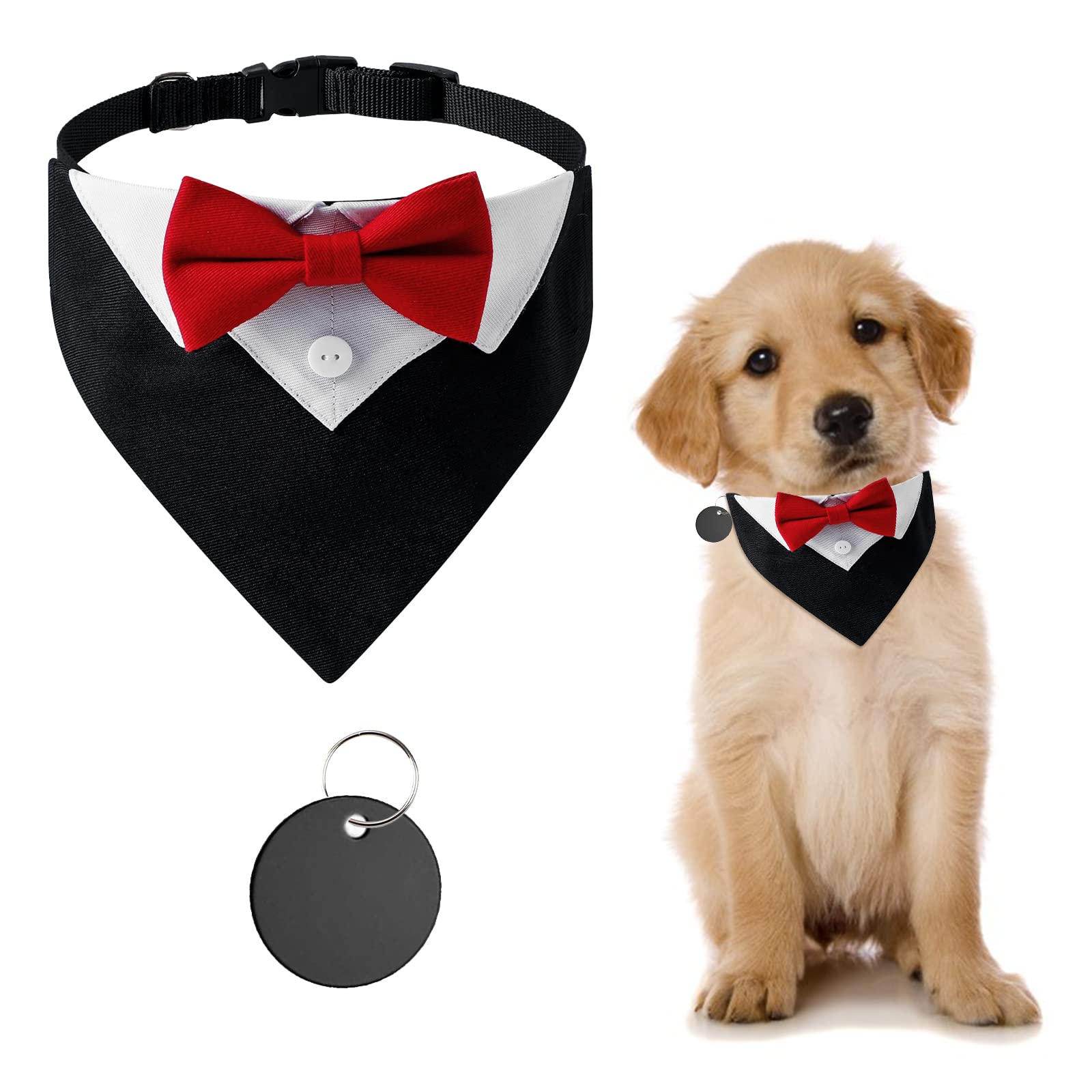 URROMA 1 pañuelo de esmoquin formal rojo para perro, bandana de algodón con esmoquin para perro, collar de boda con pajarita y corbata para el cuello para perros y gatos, S