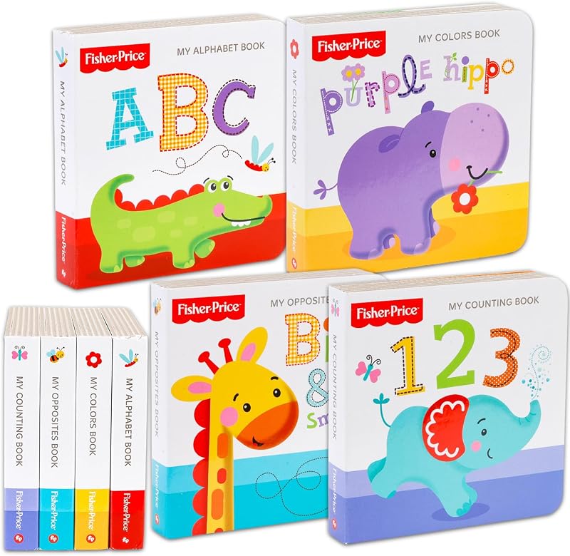 My First Learning Small Books for Toddlers, Kids 2-4 3-5 4-6 - Bundle with 4 Educational Fisher Price Mini Board Books Fisher Price ABCs, Counting , Opposites, Colors Tiny Book