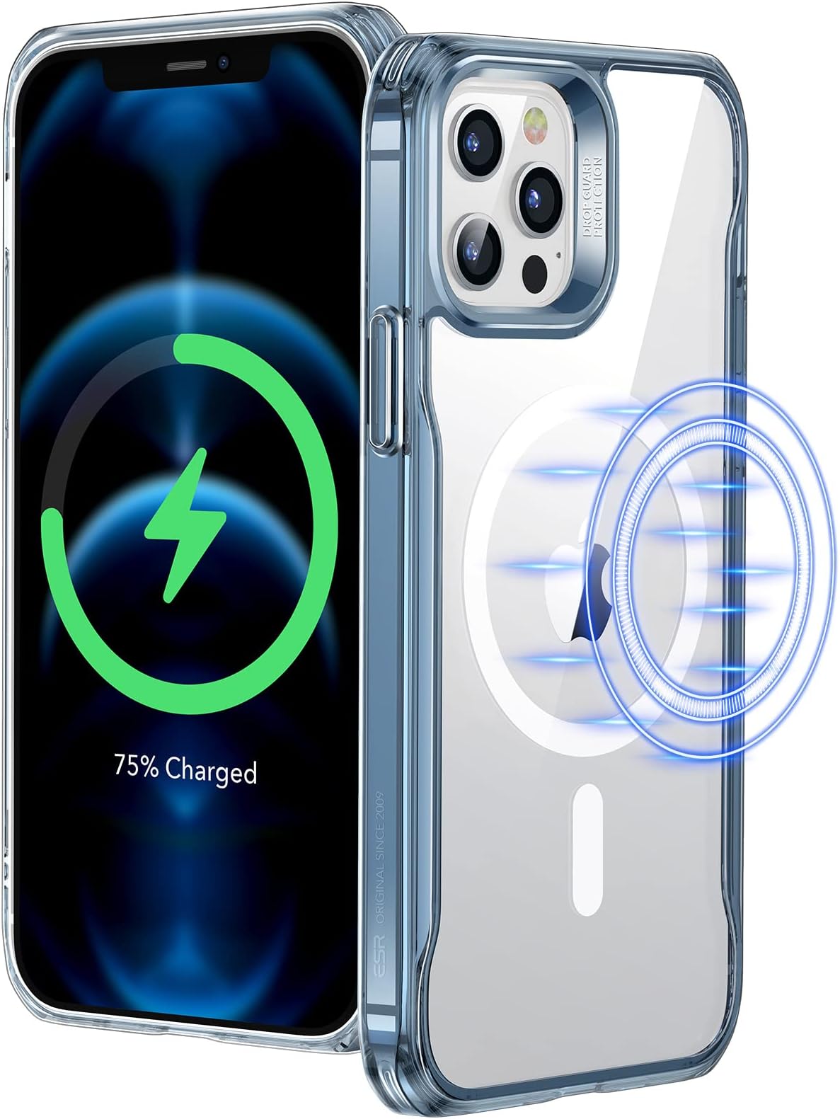 ESR for iPhone 12 Pro Max Case, Compatible with MagSafe, Scratch-Resistant Back, Grippy Protective Frame, Magnetic Phone Case for iPhone 12 Pro Max, Sidekick Hybrid Case (HaloLock), Blue