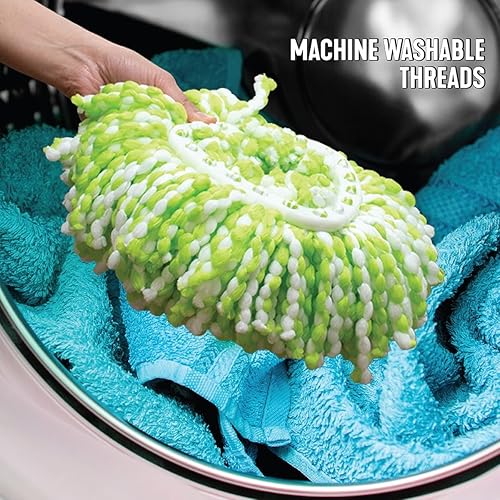 Miniatura 6 de Pine-Sol Juego de trapeador giratorio y cubo, cabezal de trapeador de microfibra con mango extensible y cubo fácil de escurrir, sistema de limpieza