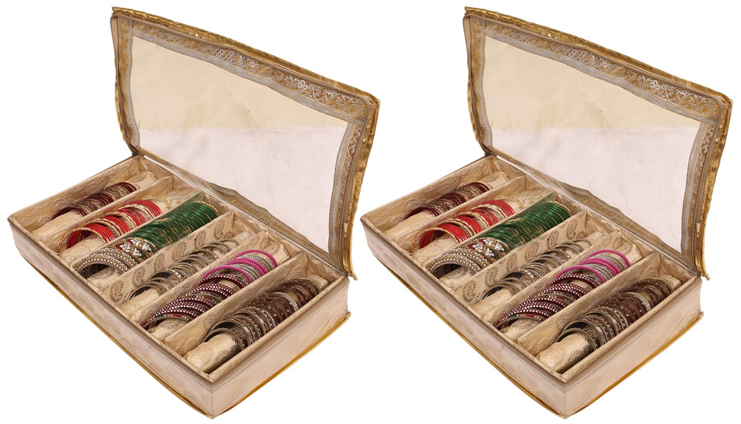 Kuber Industries Brocade 2 Piece Cloth 6 Rod Bangle Box, Gold