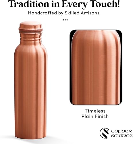 Miniatura 6 de Botella de agua de cobre puro, 34 onzas (33.8 fl oz), diseño de acabado suave hecho a mano, a prueba de fugas, recipiente de cobre 100% puro para