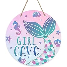 Girl Gave Ocean Mermaid Front Door Sign, Pink Coastal Wood Door Hanger Outdoor Outside Porch Nursery Decor, Beach Kids Baby Girl Room Wooden Wreath Indoor Wall Hanging Decoration