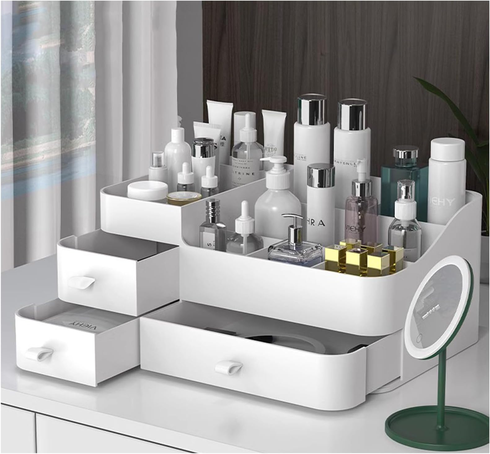 Makeup Organizer and Storage, Large Capacity Plastic Drawers Organizer with Drawers, Skin Care Organizer Jewelry, Brushes,Lipsticks, Nail Polish, cosmetics organizer for vanity, bathroom countertop