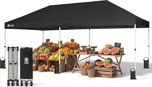 CROWN SHADES 10x20 Pop Up Canopy Tent, Event Shelter,Black