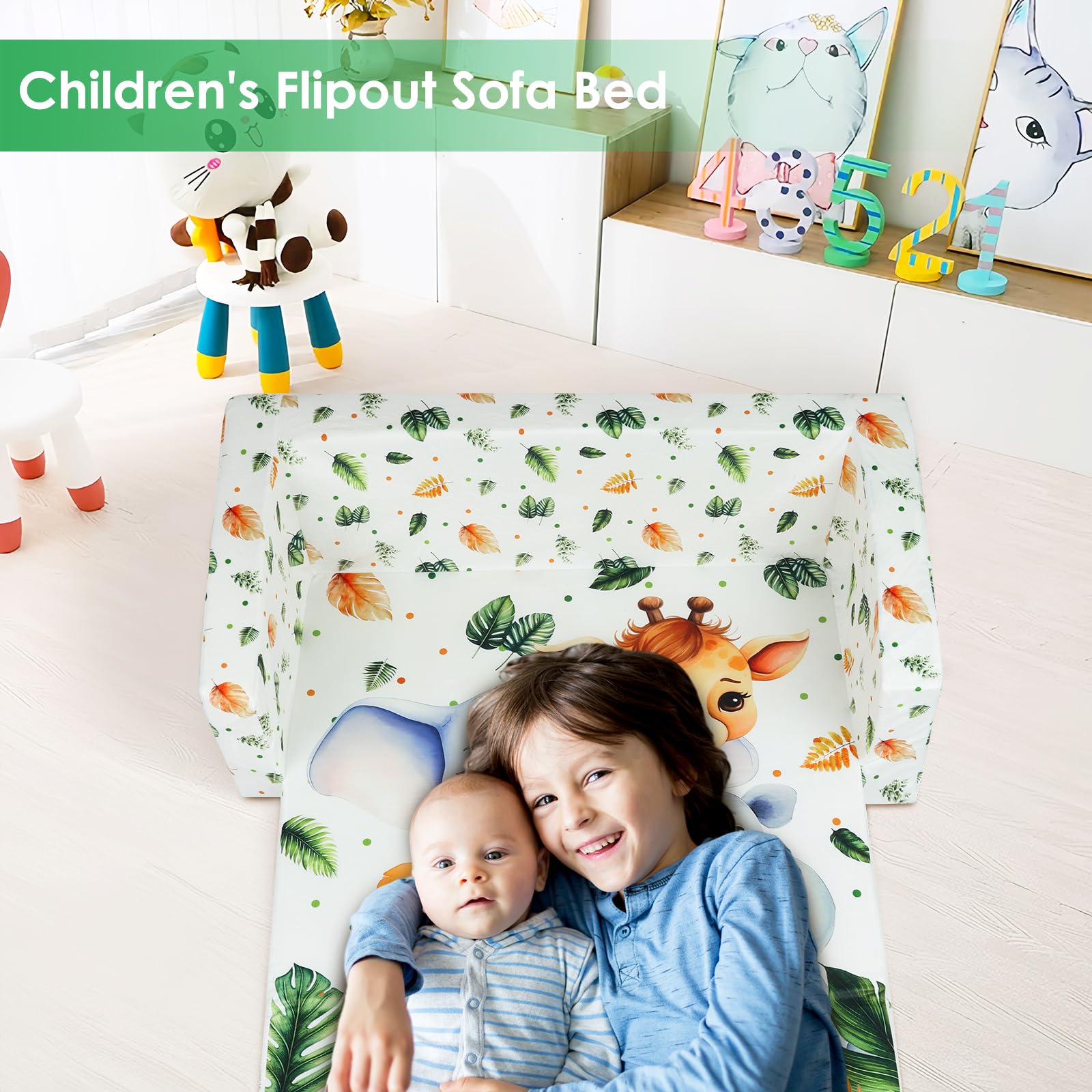 Decalsweet Opvouwbare kinderbank, 2-in-1 openklapbaar kinderslaapbank