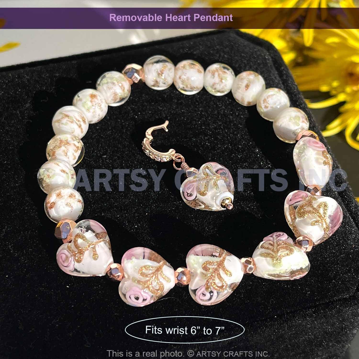 ARTSY Crafts Glow in the Dark Heart Shaped Glass Bead Bracelets & Necklaces, Handmade in USA image 3