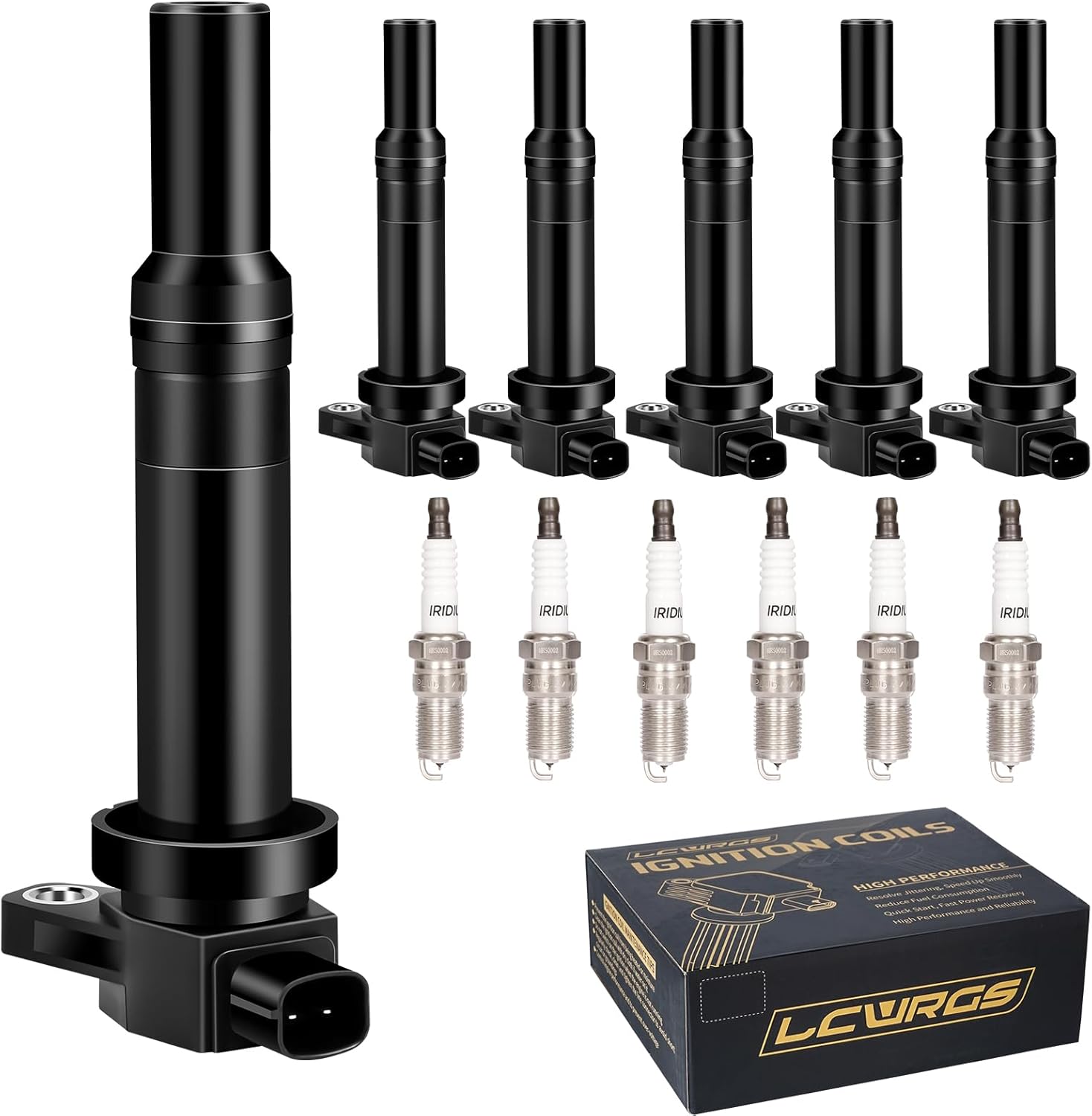 Ignition Coil Pack and Spark Plugs Fits for 2.7 Hyundai Santa Fe Kia Rondo Optima 2007 2008 2009 2010 2011 2.7L V6 Replaces UF558 - Set of 6