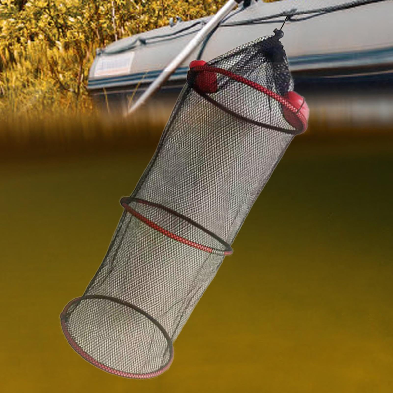 Panier à Poisson Flottant Pliable - Filet Nylon Avec Flotteur Mousse - Pour Appâts Vivants, Pêche Kayak, Rivière