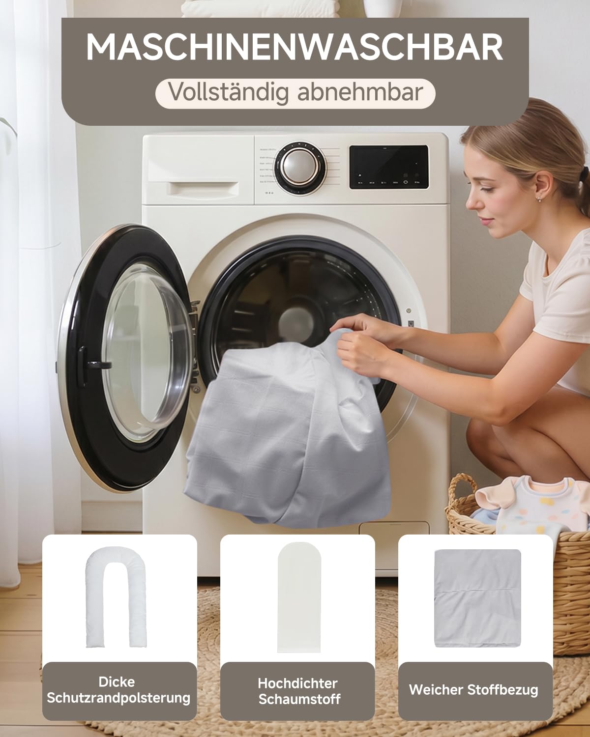 Babynest Neugeborene 95x56cm,Vollständig Abnehmbar Nestchen Baby,Waschbar Verstellbar Babynestchen Tragbar,Multifunktional Kuschelnest für Jungen und Mädchen,Grau