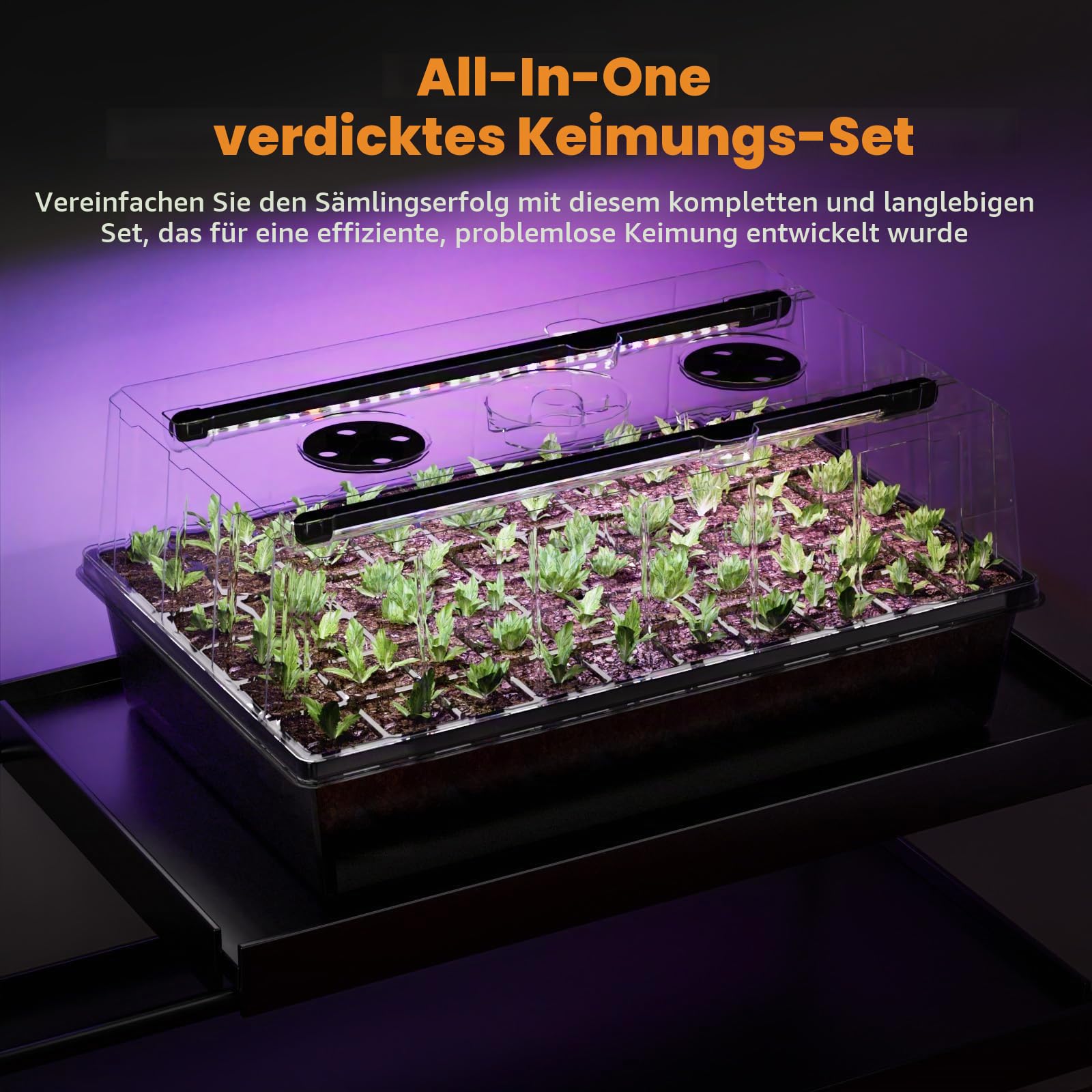Patigrow 60-Zellen Selbstbewässernder Zimmergewächshaus Anzuchtkasten mit Wachstumslicht,Mini Gewächshaus Anzucht Set, Setzling Starter Tabletts, Treibhaus Anzuchtschale für Sämling Pflanze