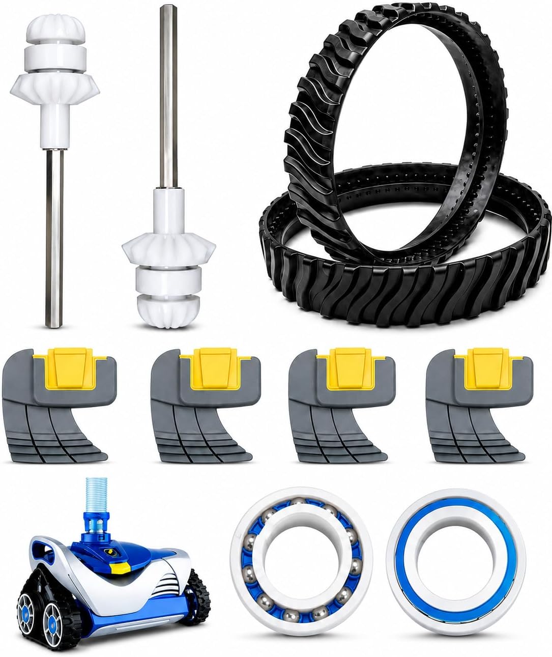MX8 Pool Cleaner Parts Kit Compatible with Zodiac MX8 and MX8EL | Applicable models R0525100 R0526100 R0527000 includes 2 tracks 4 brushes 2 shafts and 2 bearings 10-pack