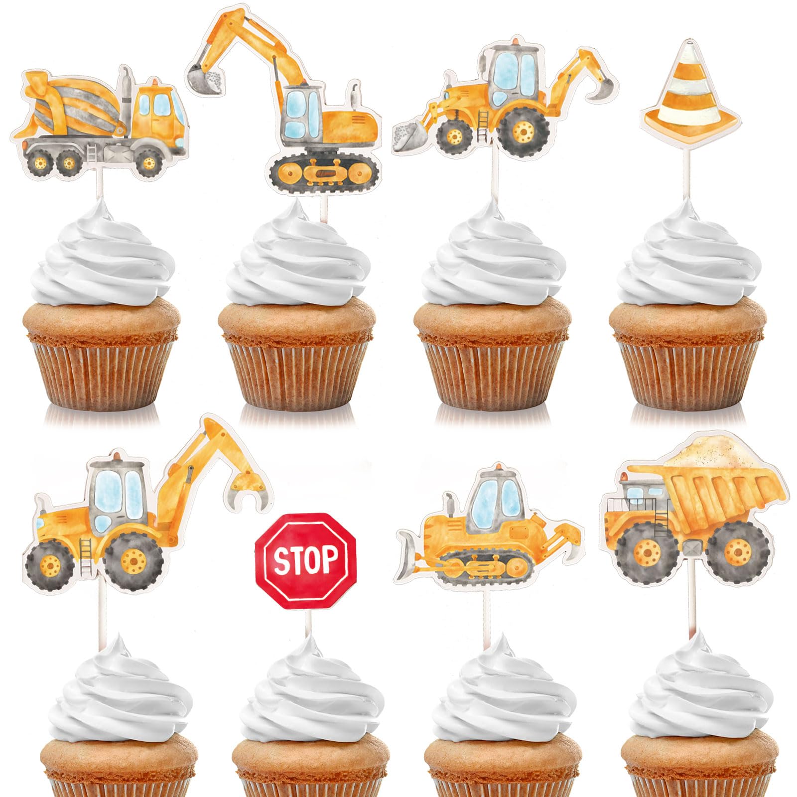 32 Stück Straßenschild Baufahrzeug Cupcake Topper – Baustelle Party Deko Für Jungen Geburtstag