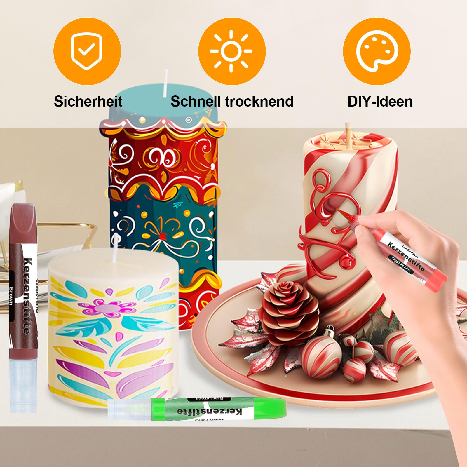 Set di 24 pastelli a cera per candele, set per dipingere candele, sicuro e ad asciugatura rapida - Decorazione di candele, regali, attività di Pasqua/Natale per adulti/bambini