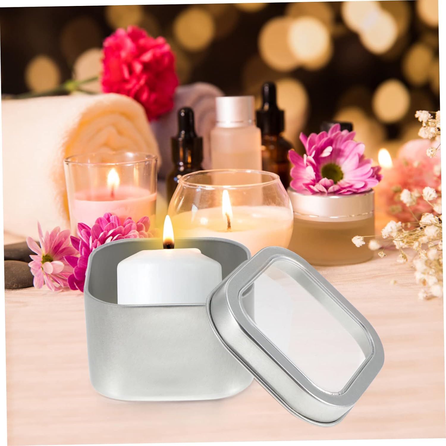 Veemoon 15Pcs Square Metal Tins with Clear Window Lids for Candle Making and DIY Storage Premium Tinplate Containers for Ointments Creams and Balm Crafts