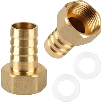 2 pieces 3/4 inch hose connection brass hose nozzle 19 mm barb 3/4 inch female thread hose screw connection with hexagonal and 2 rubber seals for water oil gas pipe connections