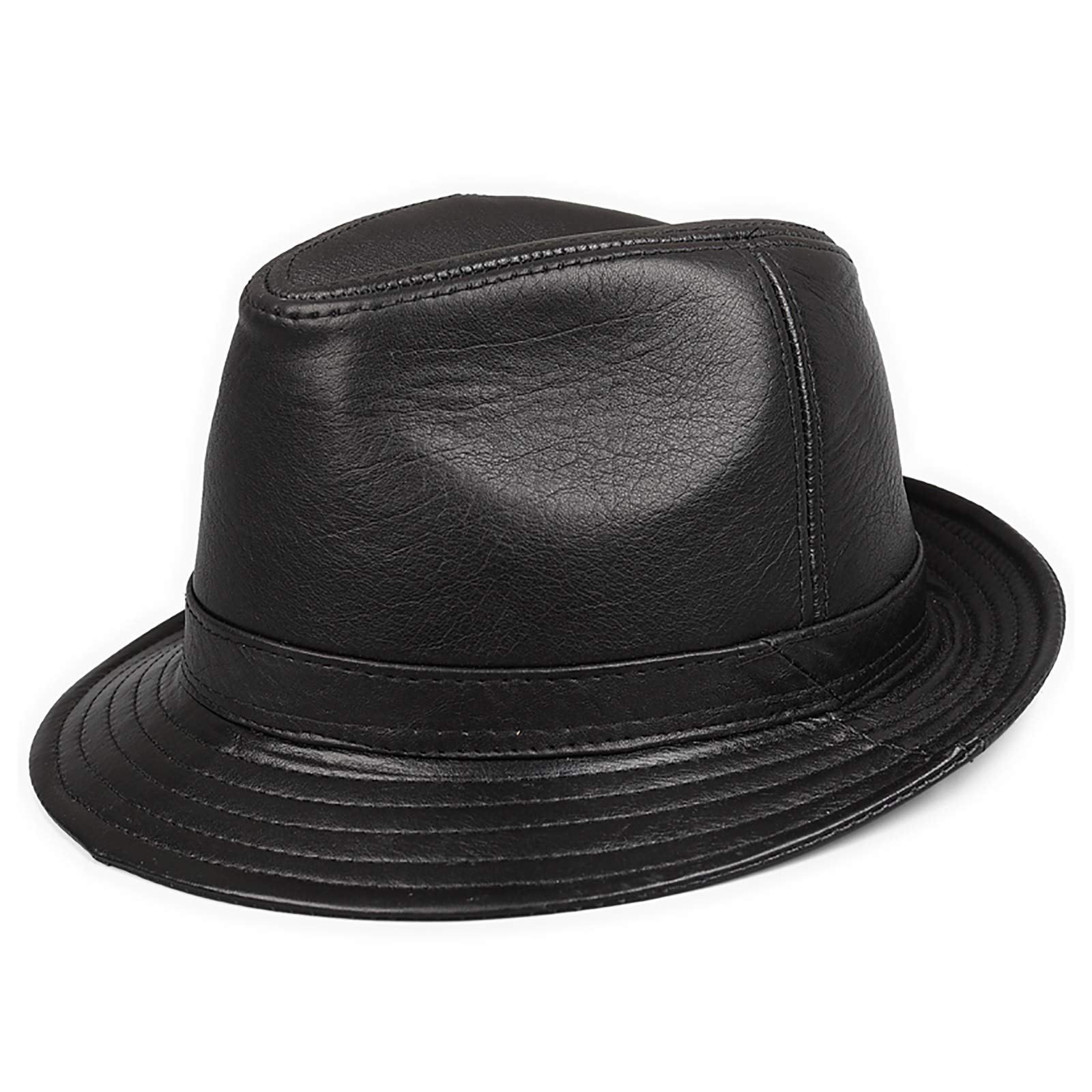 Winterhüte, Herren Leder Jazz Hut Rindsleder Gentleman Hüte Kurzer Kremp Partei Bowler Fedora Trilby Hut 55-59cm