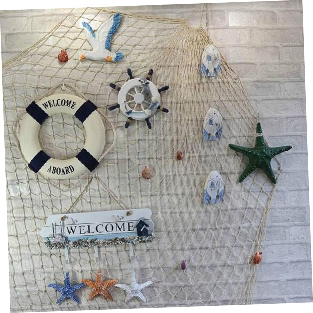 Amosfun Mediterranean Wooden Wall Hanging Float - Nautical Beach Decor, Blue Vintage Buoy For Coastal Theme