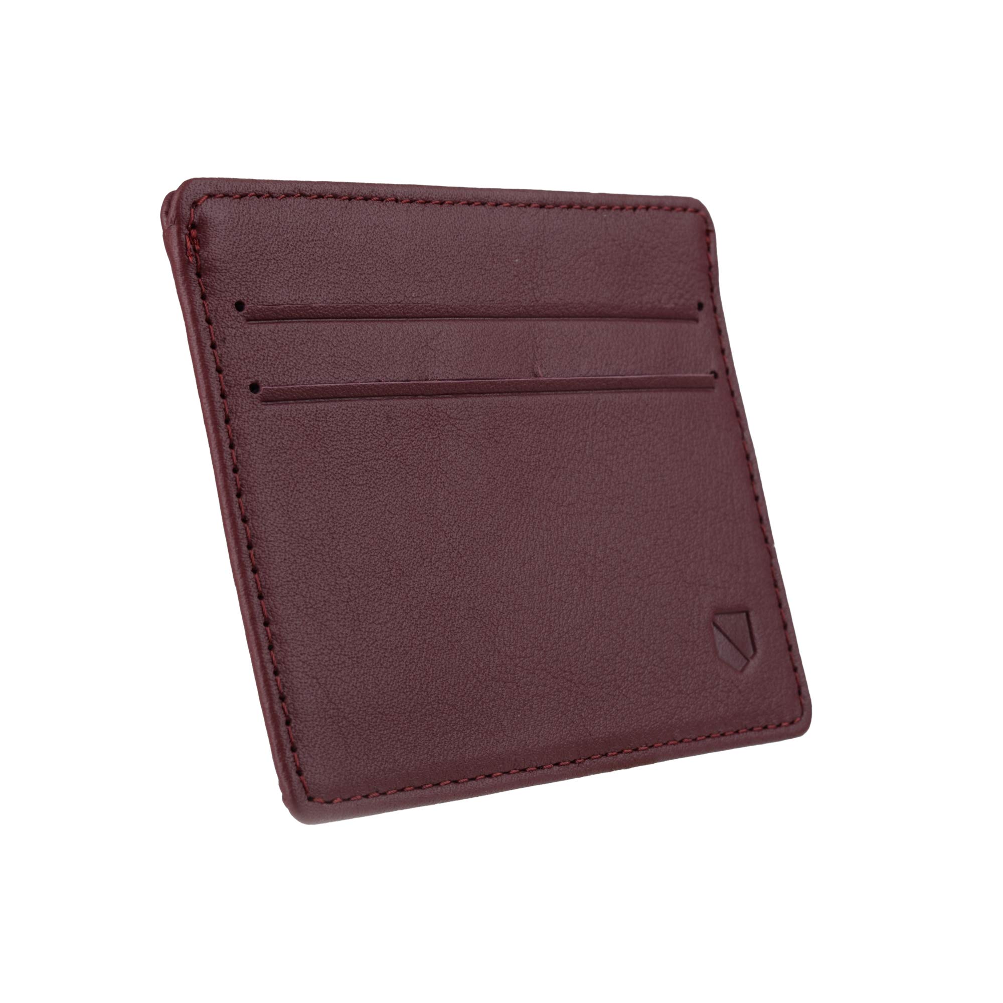 Silent PocketNapa Leather RFID Blocking Simple Card Wallet (Maroon)