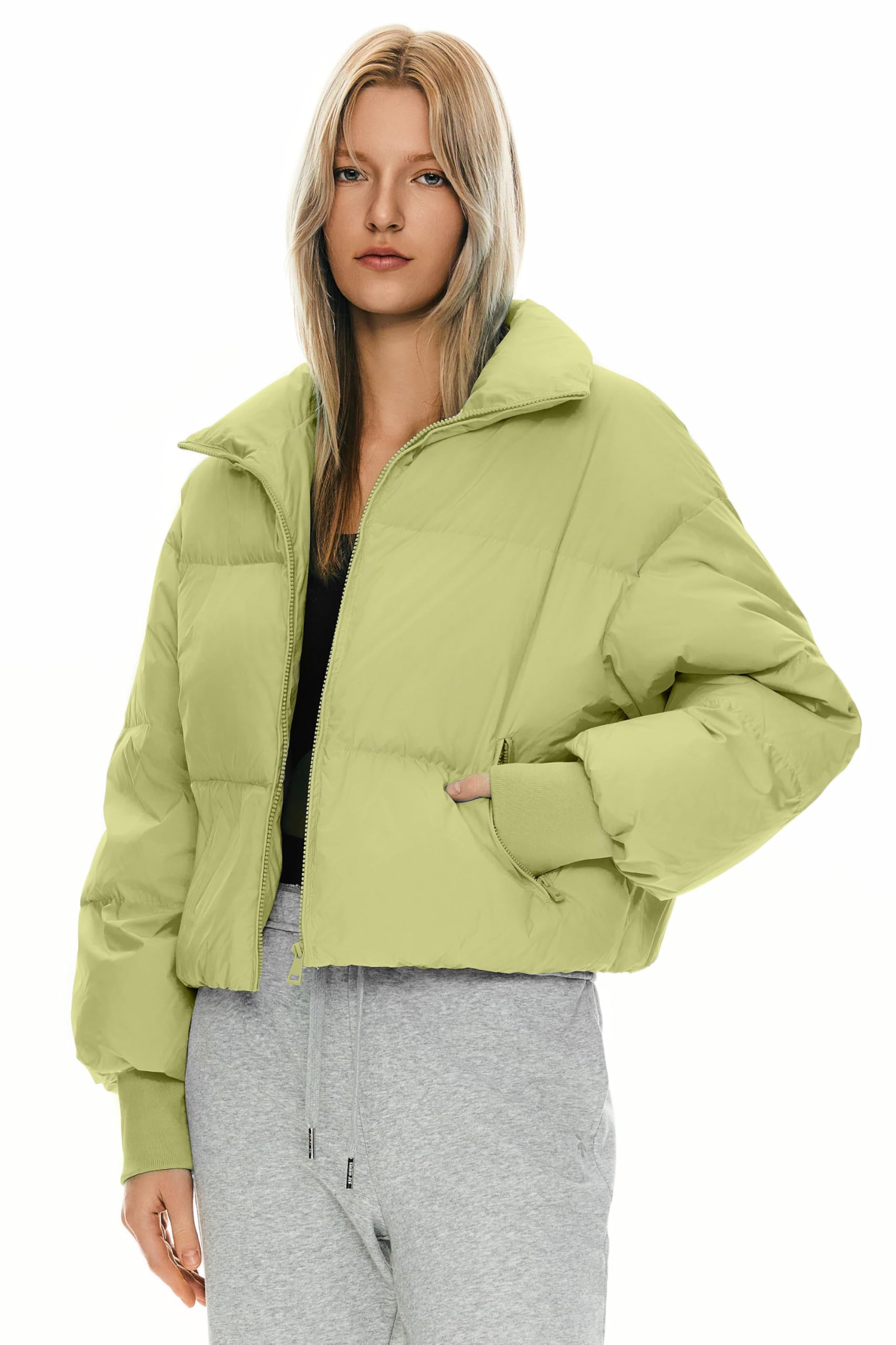 Orolay Puff-O Women's Winter Oversized Cropped Puffer Jacket Zip Up Short Down Coat Stand Collar Baggy Overcoat