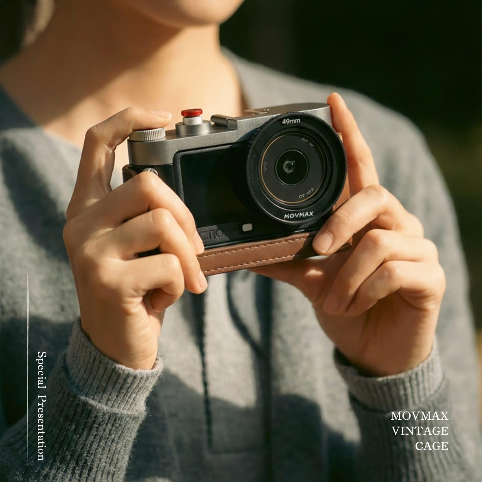 MOVMAX Klatka na aparat w stylu vintage do DJI Osmo Action 6 z paskiem do noszenia, metalowa obudowa ze stopu aluminium z miękką skórą retro i zimnymi butami, akcesoria Action 6