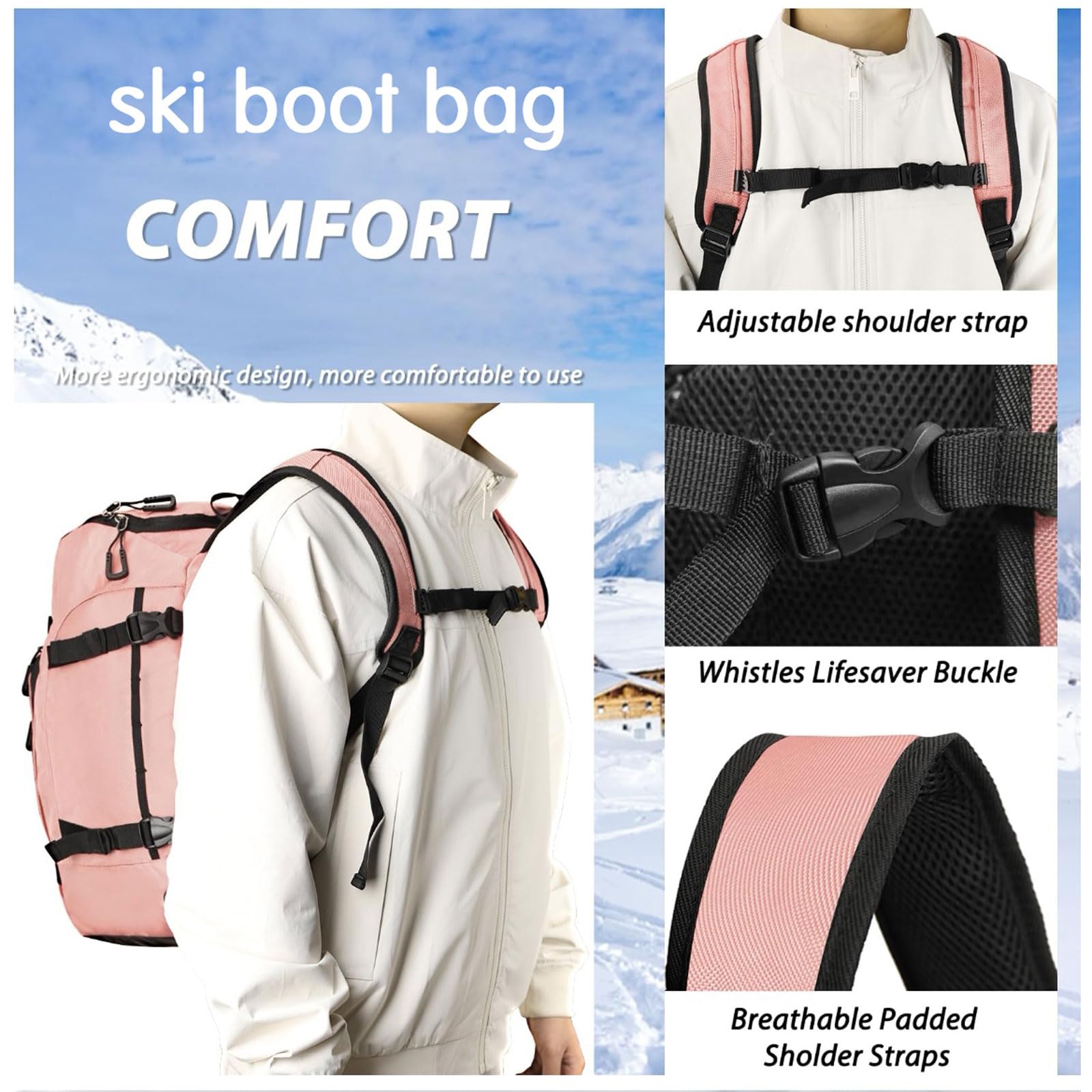 Torba na buty narciarskie z oddzielną kieszenią na kask, wodoodporna, wyściełana, wodoodporna, otwory wentylacyjne, kilka przegródek, na buty narciarskie, kask i akcesoria, uniseks