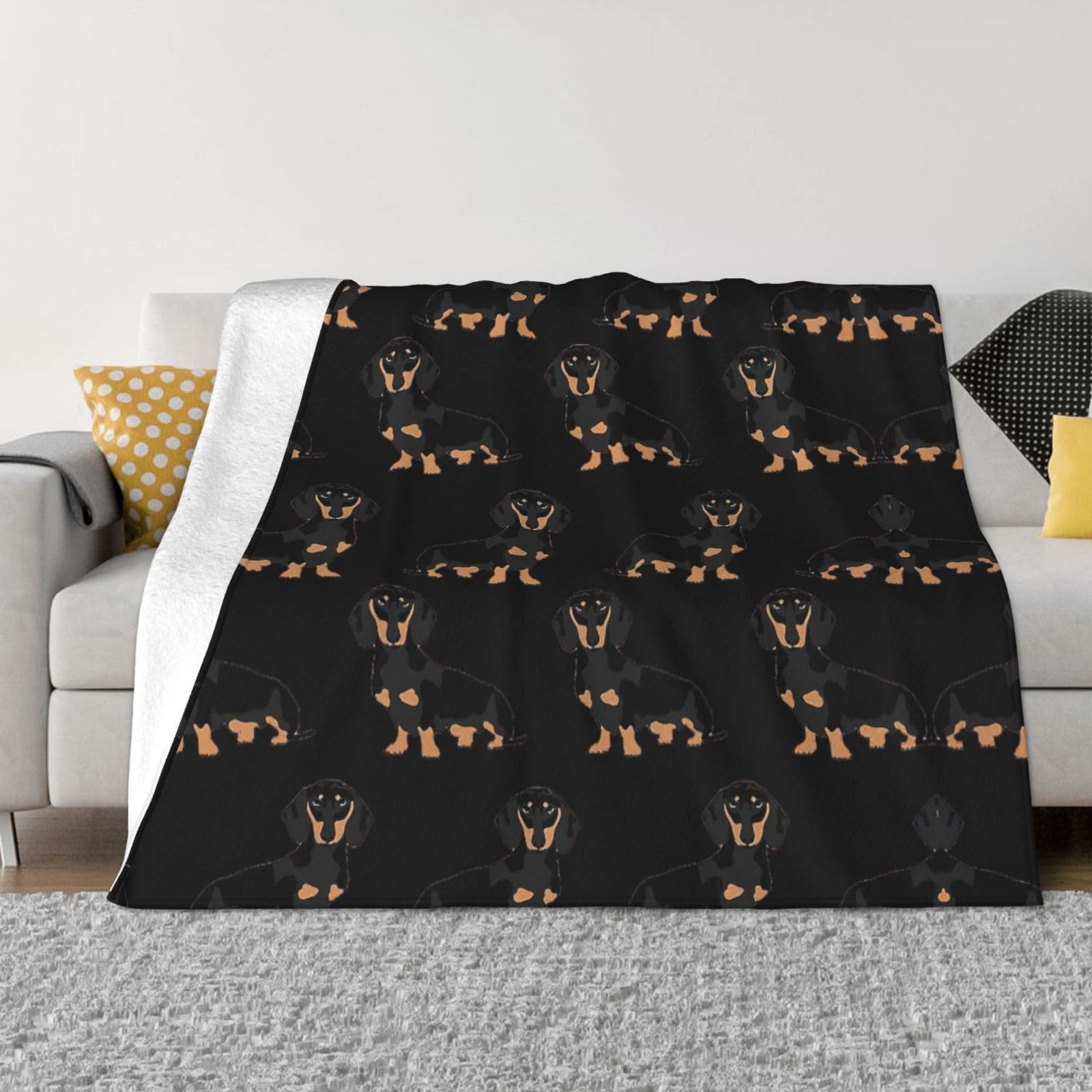 Couverture Teckel en flanelle micro-polaire ultra douce pour lit et canapé