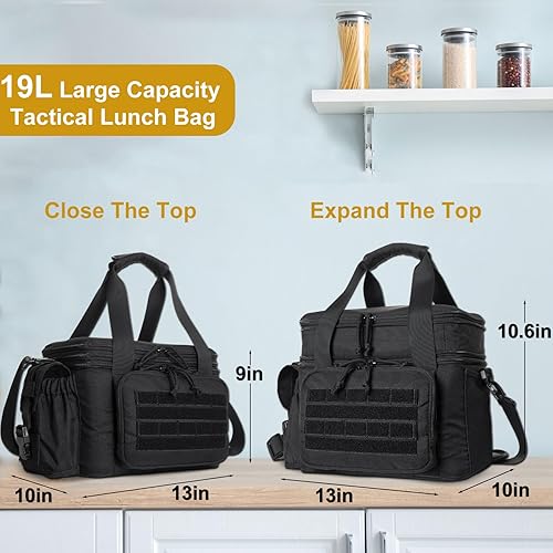 Miniatura 4 de VISMIX Lonchera táctica, bolsa de almuerzo táctica con doble cubierta expandible aislada, gran capacidad de 19 litros, bolsa térmica duradera con