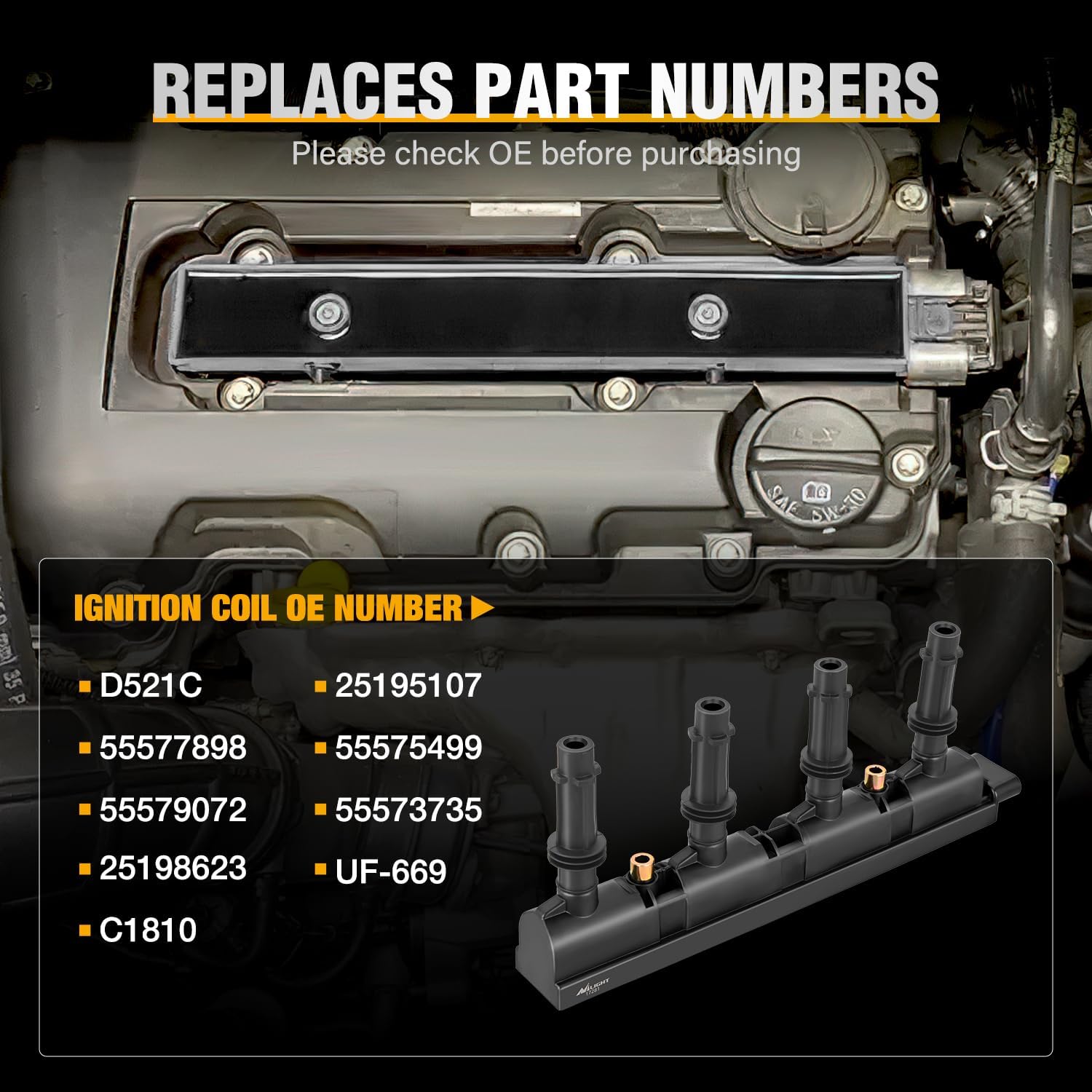 Nilight Ignition Coil Pack UF669 Fit for Chevy Cruze Sonic Trax Volt Cadillac ELR Buick Encore 2011-2015 2016-2018 1.4L D521C 55577898 55579072 25198623 Automotive Replacement Ignition Coils 1 Pack