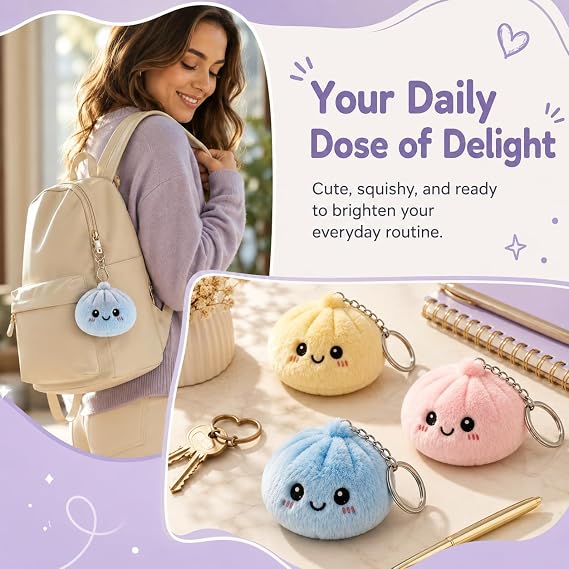 3Pcs Dumpling Squishy Set, Cute Keychain for On-the-Go Fun