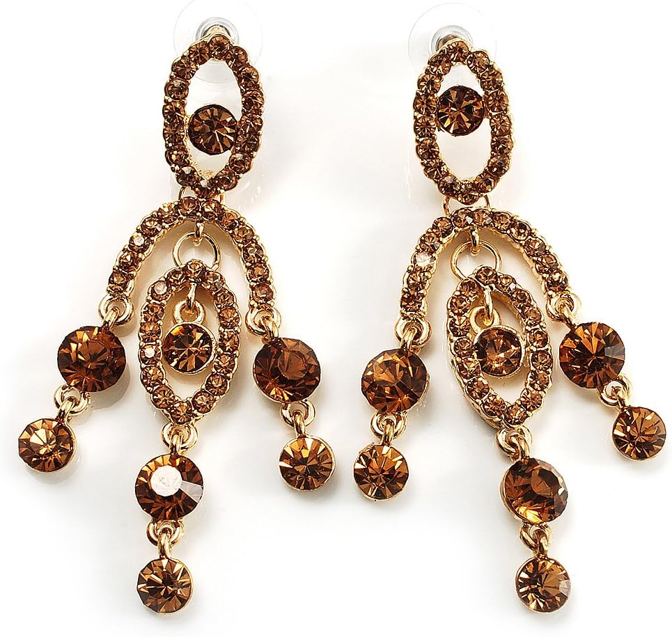 AvalayaStunning Amber Coloured Diamante Chandelier Earrings (Gold Tone)