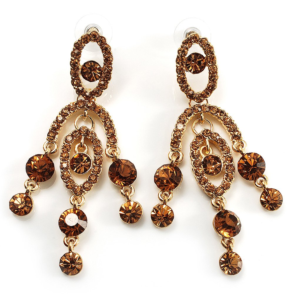 AvalayaStunning Amber Coloured Diamante Chandelier Earrings (Gold Tone)