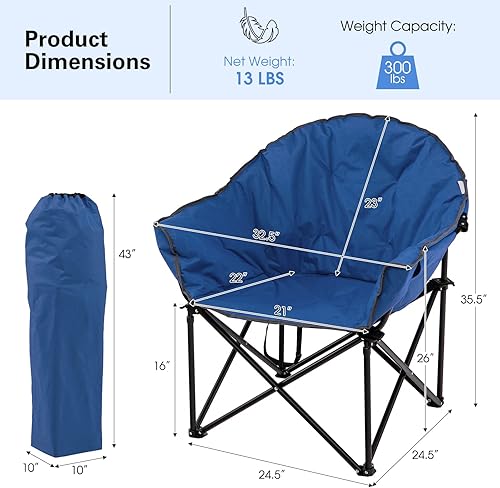 Miniatura 3 de Tangkula Silla de camping de gran tamaño, silla plegable acolchada al aire libre con soporte para tazas, silla de club con platillo redondo de luna,