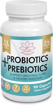 Probiotics and Prebiotics 216 Billion CFU per Container and 7.2 Billion per Serving, 7 Active Ingredients, for Men and Women, 90 Capsules