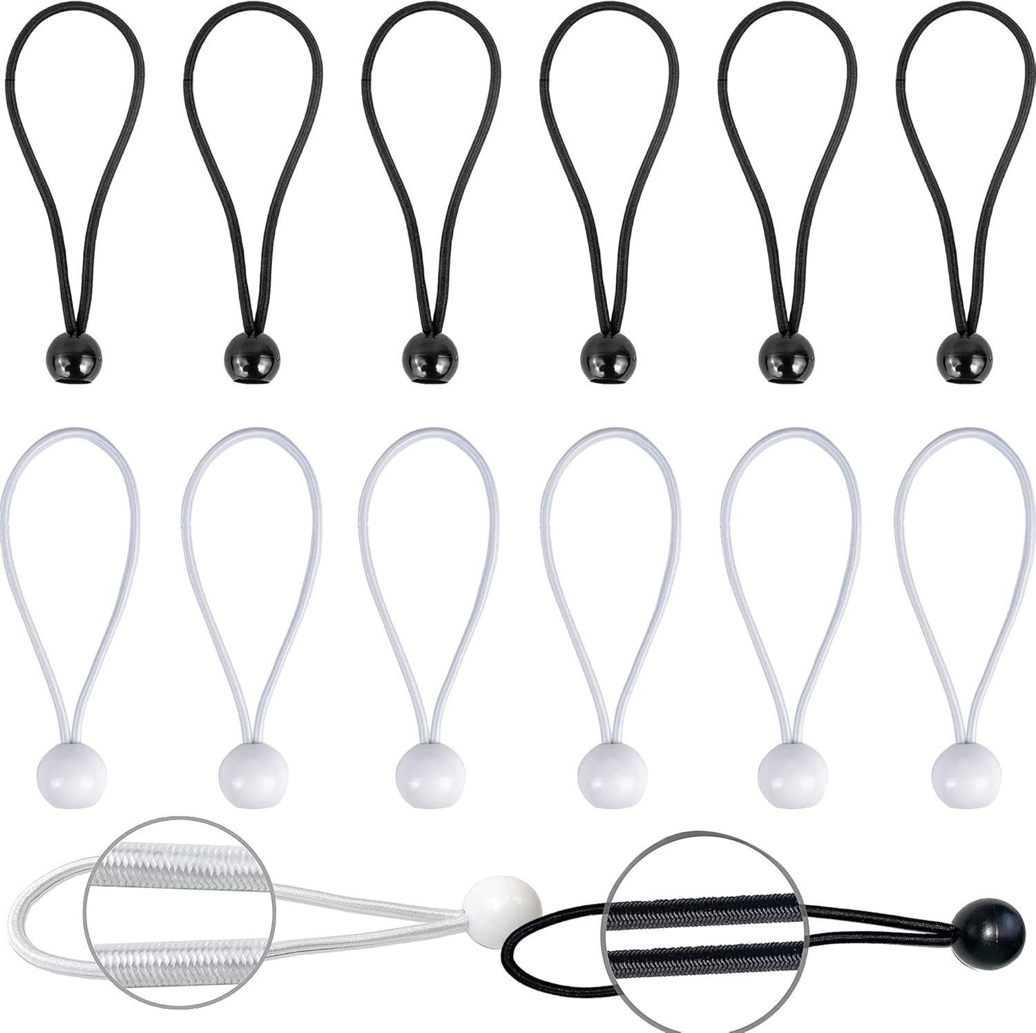 Yeesabella 12 PCS Ball Bungee Cords, HeavyDuty Stretch Rope Tie Down