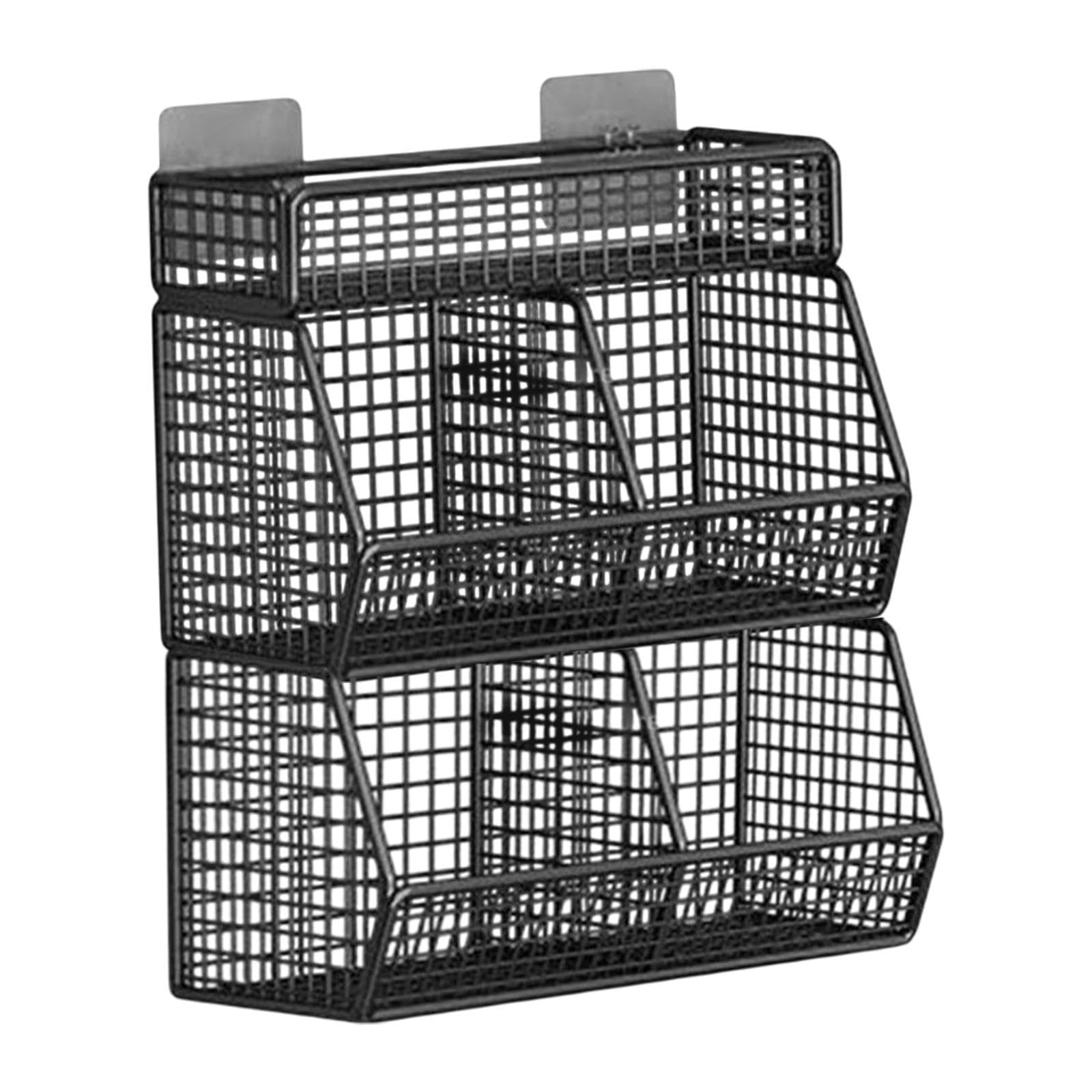 Cesta de pared – Almacenamiento de alambre de metal negro con 4 rejillas para cocina, armario, sala de estar, elegante solución de almacenamiento de pared para colgar