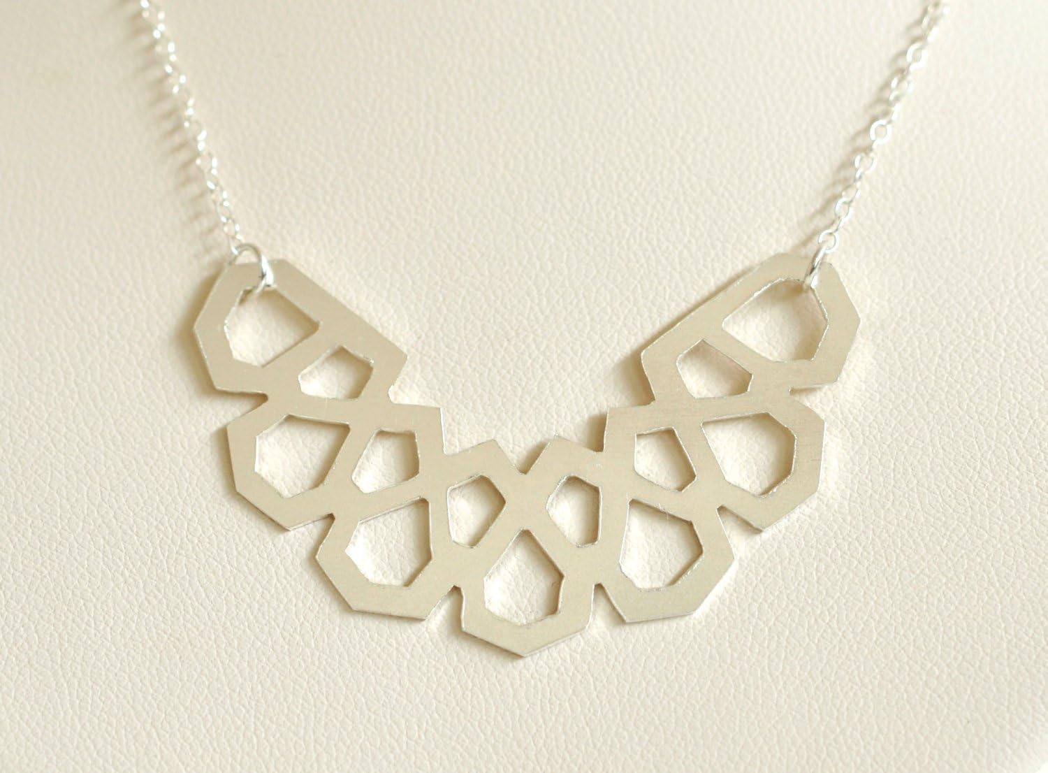 Handmade Sterling Silver Necklace - Handcut Geometric Mosaic Pendant Necklace - Moroccan Inspired Jewelry