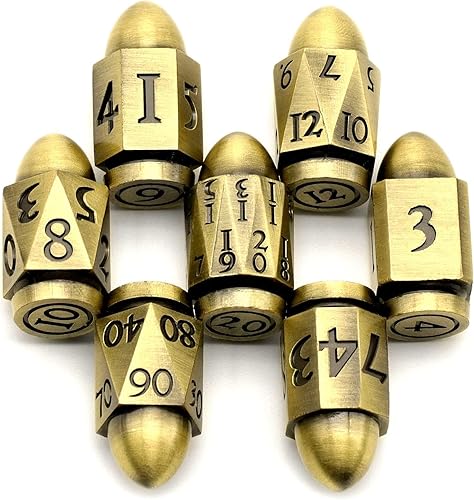 ZHOORQI D6 - Juego de dados de bala, dados de metal DND, dados de pistola ZHOORQI D6, regalos para Dungeons and Dragons, RPG (7-Bronze)