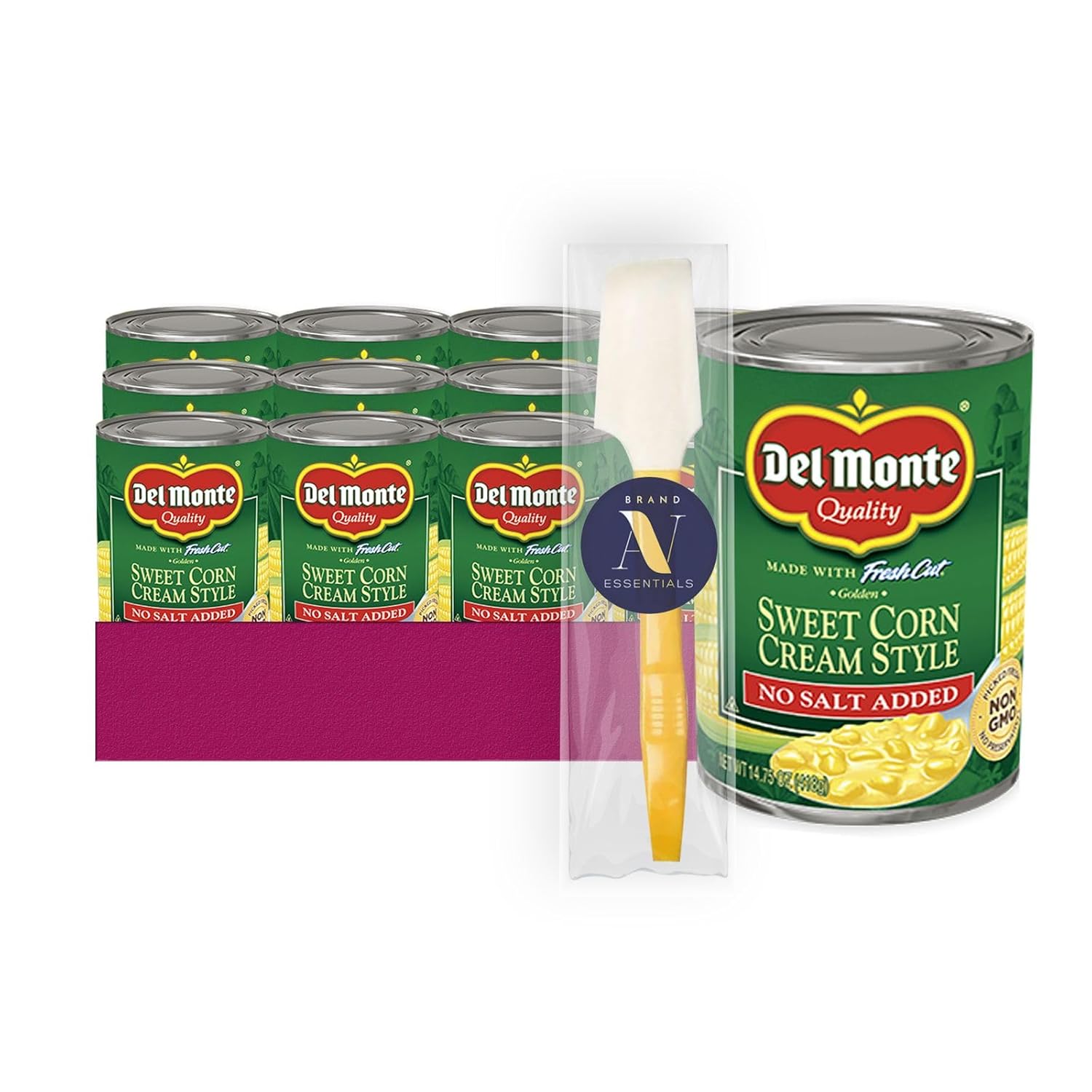 Del Monte - Lavinia Essentials Bundle: Corn 12- Pack of Golden Sweet Corn Cream Style Canned Vegetables 14.75 oz Can + 1 Utility Prop