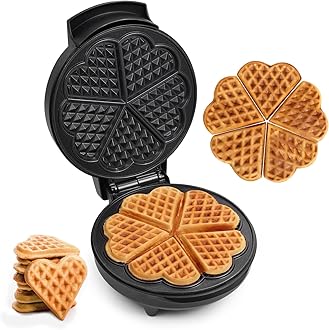 Multi Mini-HEART Waffle Maker Machine- 700 Watts | 5 Heart Waffles at once |Stainless Steel Non-Stick Cooking Plates & Cool Touch Handle | Electric Iron with Indicator Light- Matte Black