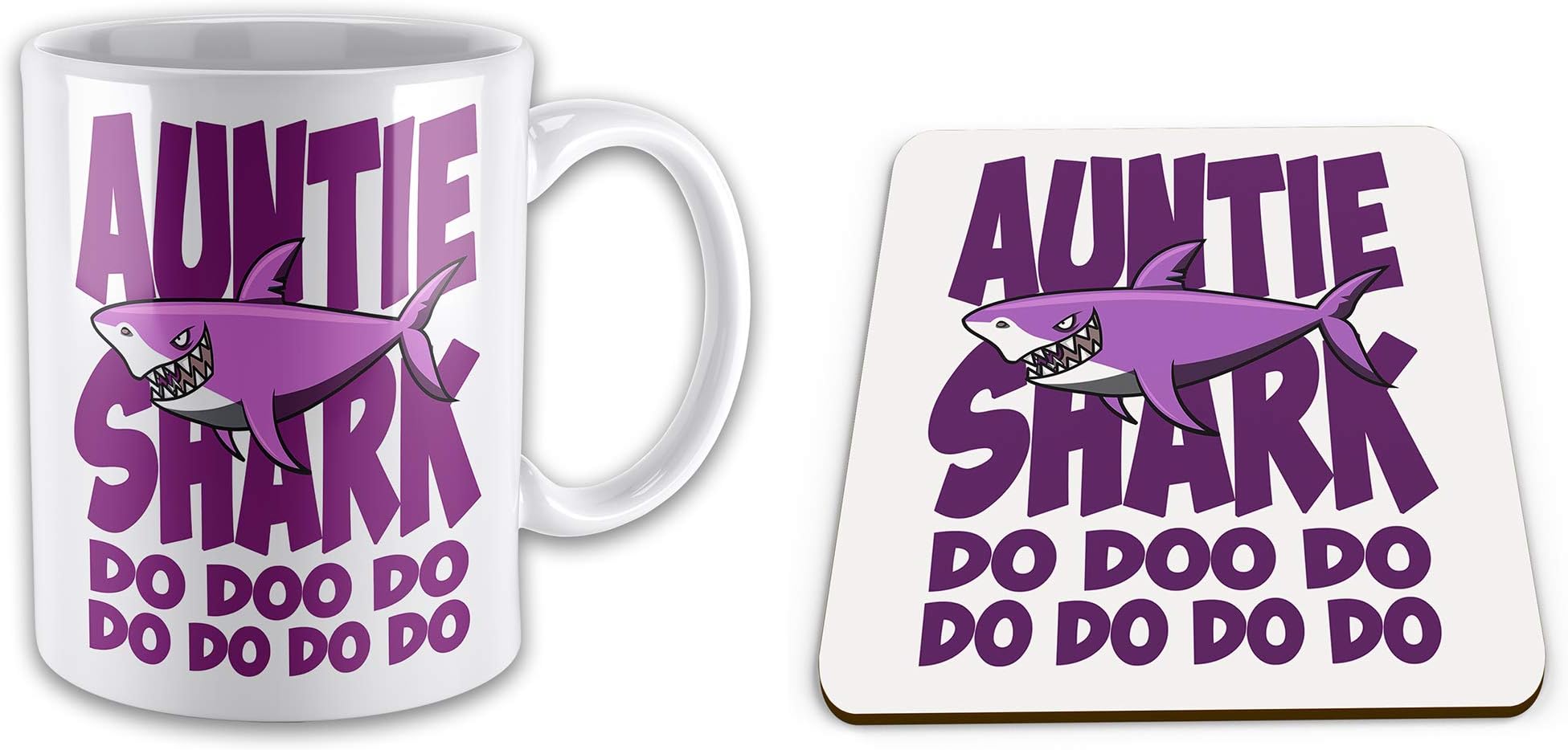 Set of Auntie Shark Do Doo Do Funny Novelty Gift Mug & Coaster