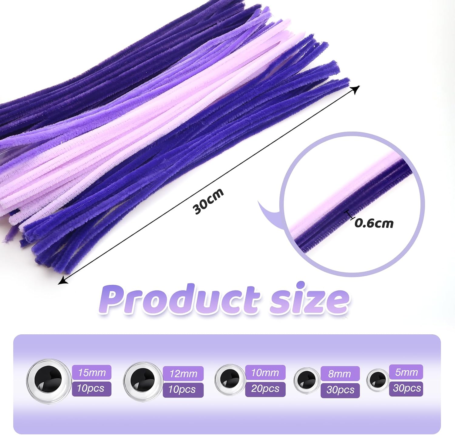 TOAOB 200pcs Purple Pipe Cleaners Crafts Supplies Thick Chenille Stems image 2