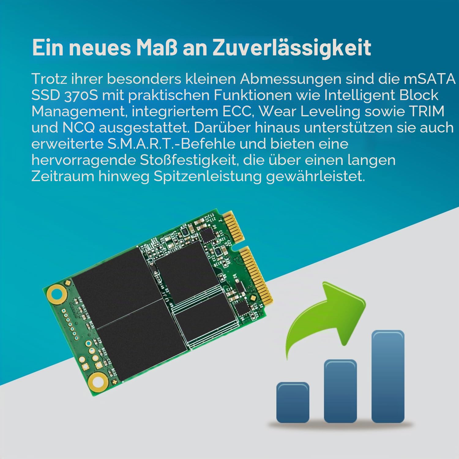 Transcend MSA370S 64GB mSATA SATA III, MLC NAND, with Dram, Bis zu 520/100 mb/s, Interne SSD für Mini-PC, NUC und Embedded-Systeme