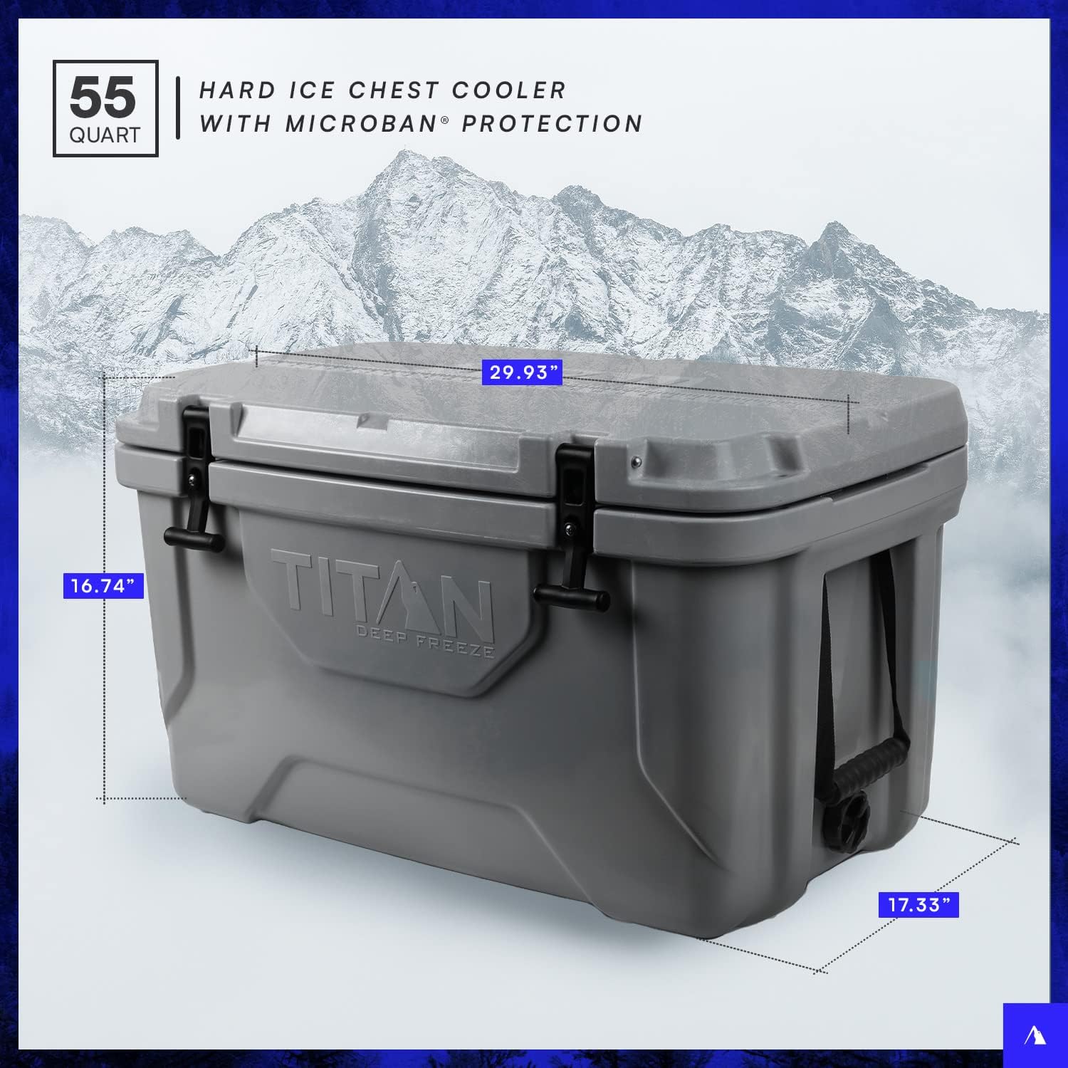 Hard Ice Chest Cooler with Microban Protection - Arctic Zone Titan Deep Freeze Cooler - Size: 20Q/30 Can and 55Q/84 Can - Color: Blue and Gray