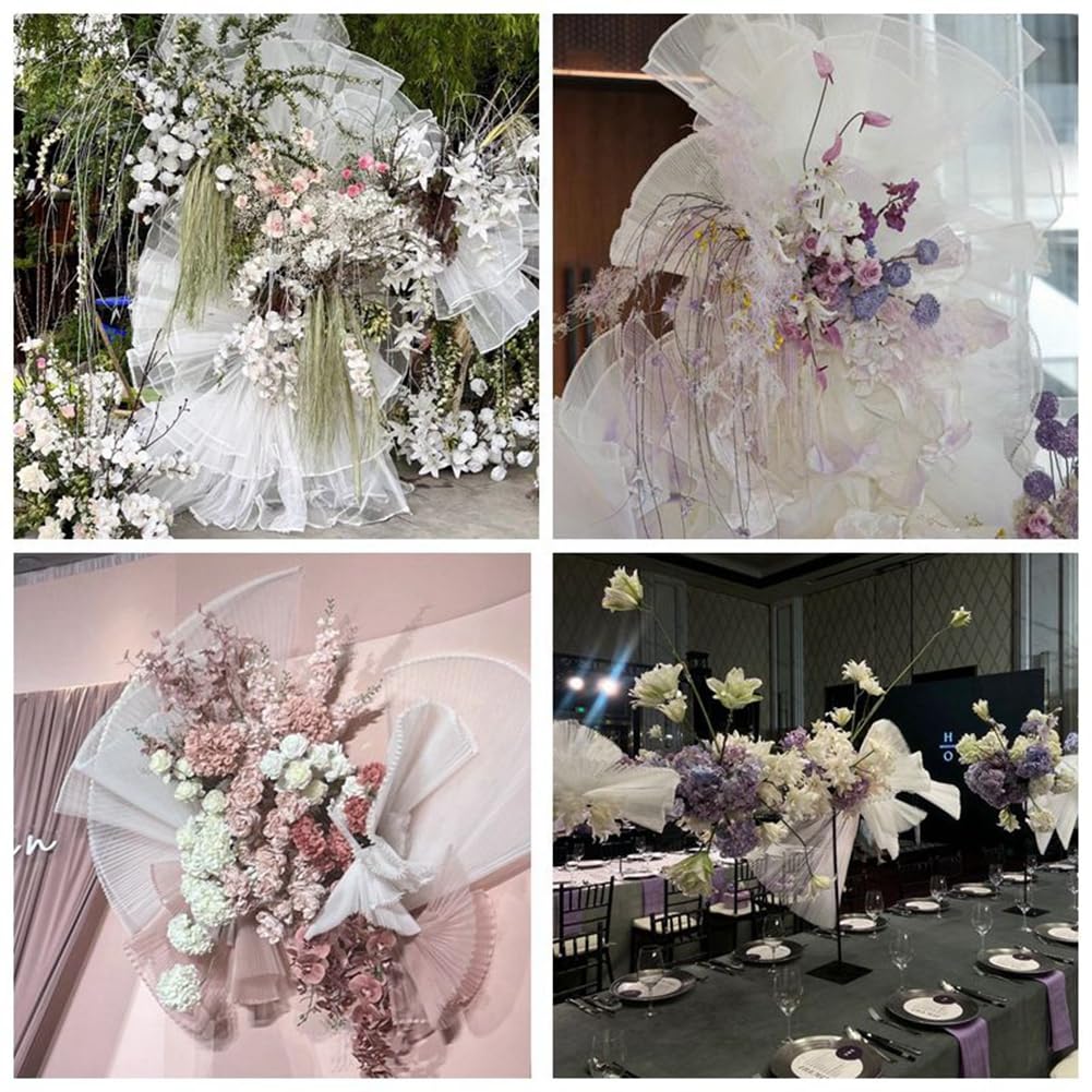 Weiß Plissee Tüllstoff 150cm Breite Plissierter Stoff Starre Tüllstoff DIY Organza Stoff Transparent Plissee Stoff Meterware Dekostoff Hochzeit Gerüschter Plissierter Stoff für Nähen 5m