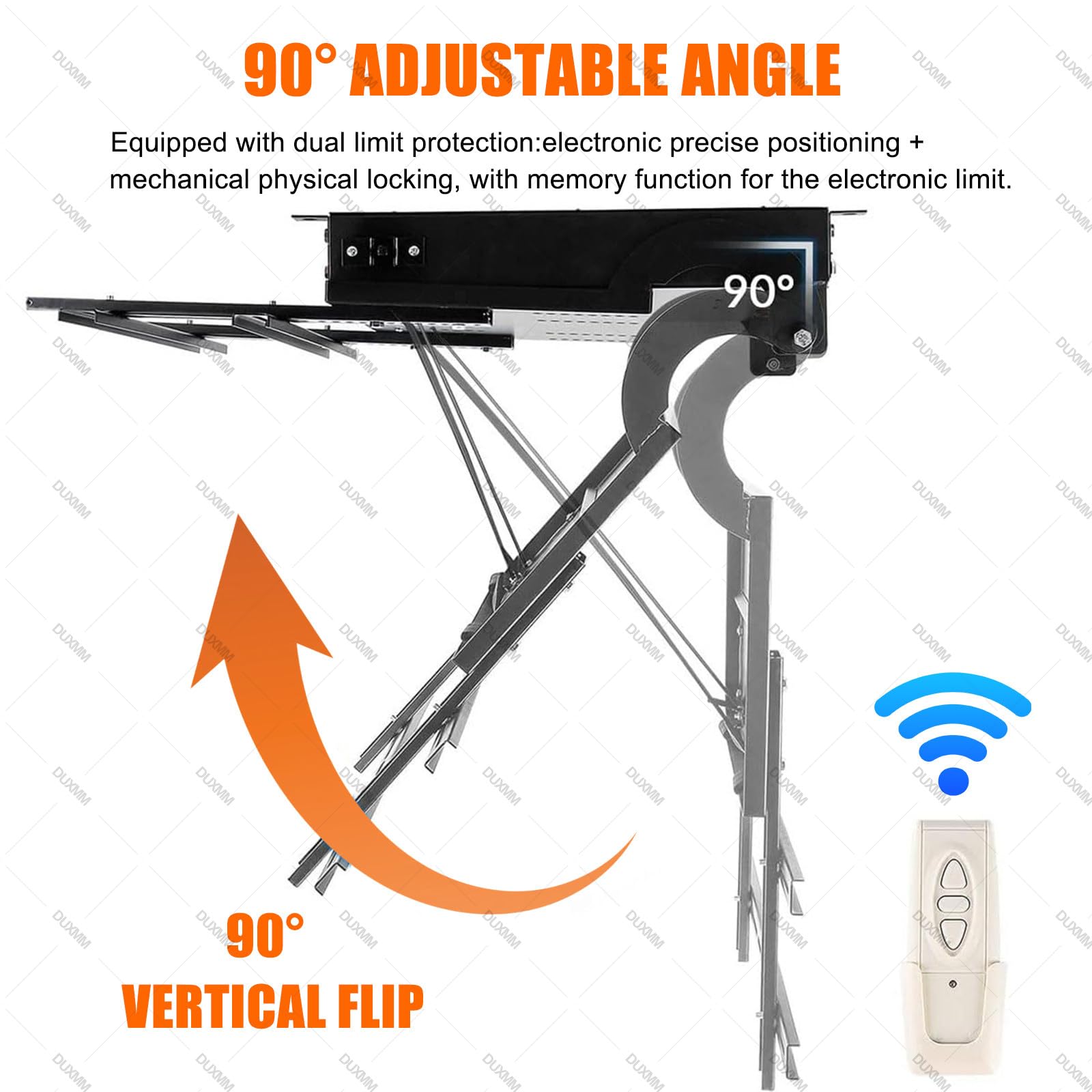 Motorisierte, herunterklappbare TV-Deckenhalterung, robuste Unterstützung bis zu 59,9 kg, passend für 81,3–213,4 cm (32-84 Zoll) Bildschirme, Fernbedienung, für flache und geneigte Decken