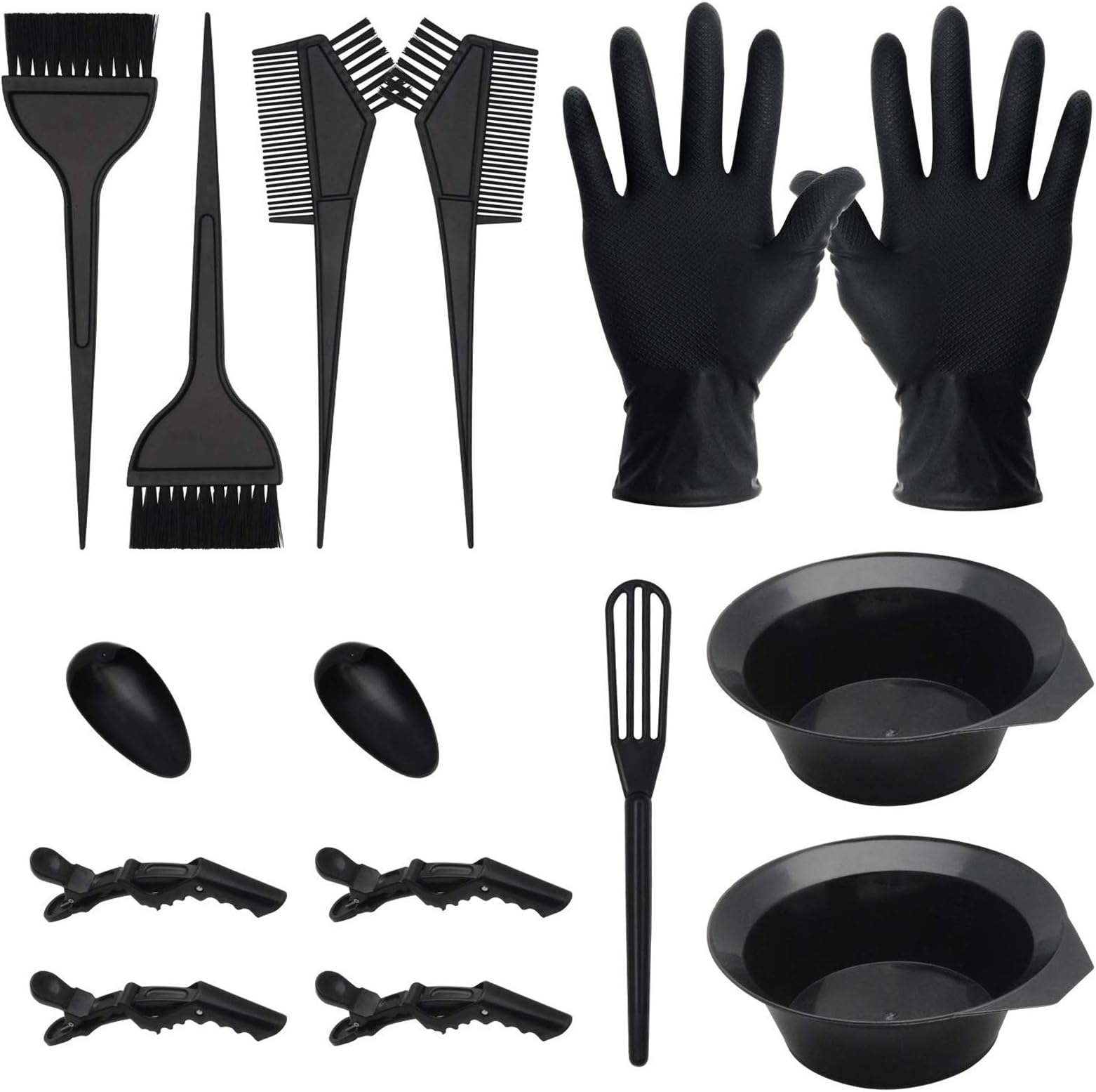 15 Pcs Hair Dye Coloring Kit, Hair Coloring Dyeing Bleaching DIY Salon Tool, Hair Tinting Bowl/Dye Brush/Mixing Spoon/Ear Cover/Gloves/Tint Comb Hair Dye Kit (Black)