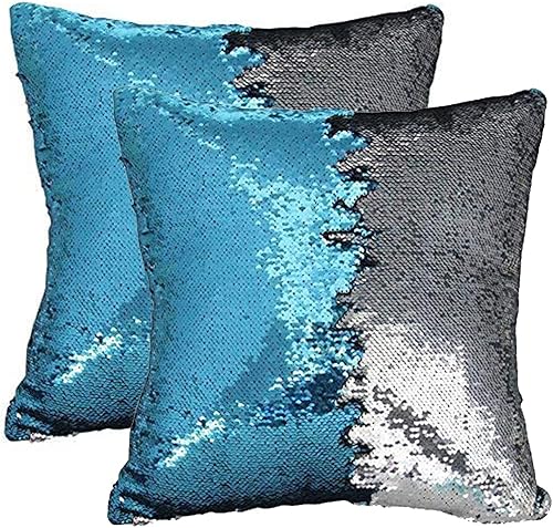 SquarePie Juego de 2 fundas de almohada reversibles de lentejuelas, fundas de almohada decorativas de sirena, fundas de cojín de lentejuelas que